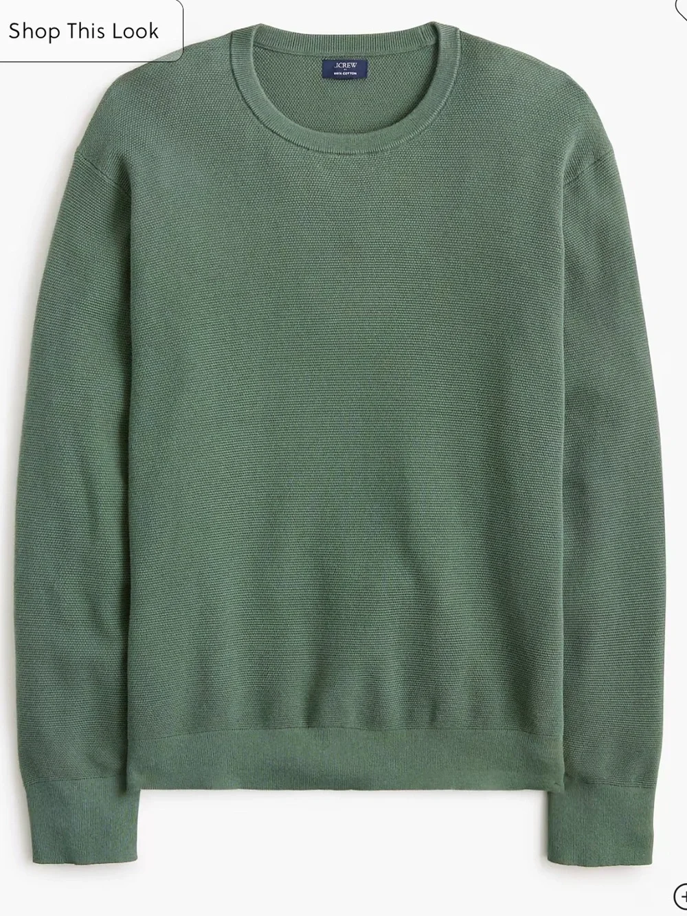 J crew dusted spruce green Cotton moss-stitch crewneck sweater
